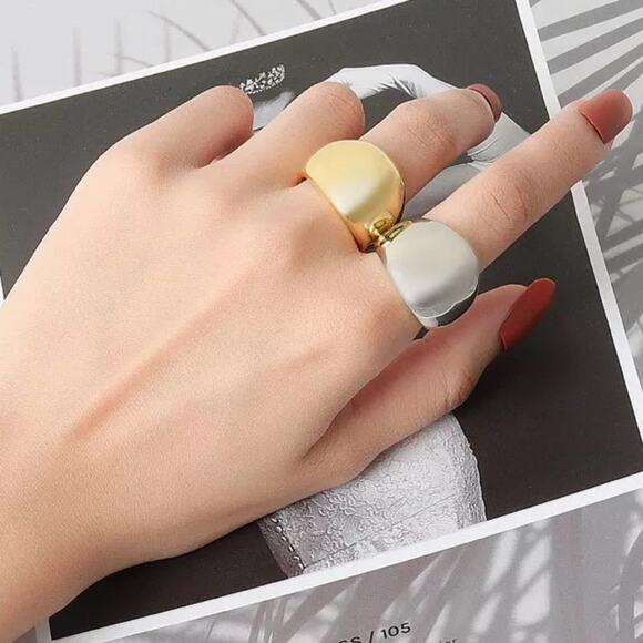 NEW 18K yellow Gold plated smooth dome adjustable chunky ring jewelry B21 - Picture 3 of 4